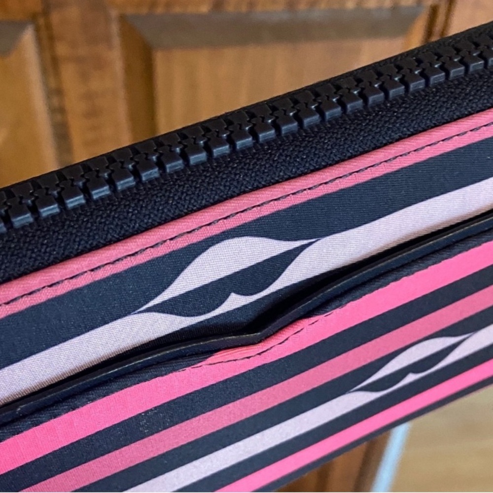 Kate Spade Pink and Blue Large Continental Striped Wallet Jae Nylon - Picture 3 of 8